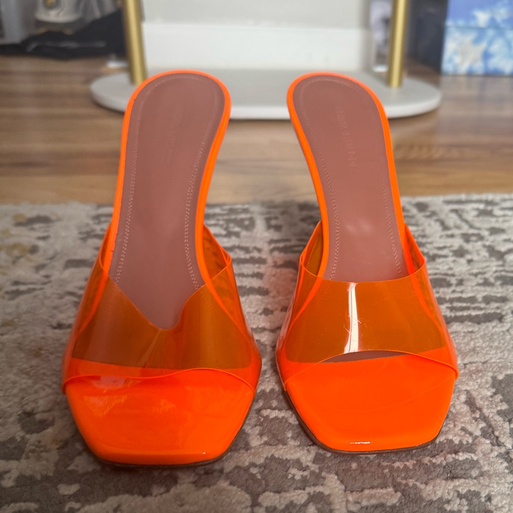Amina Muaddi Lupita Orange Sandals
